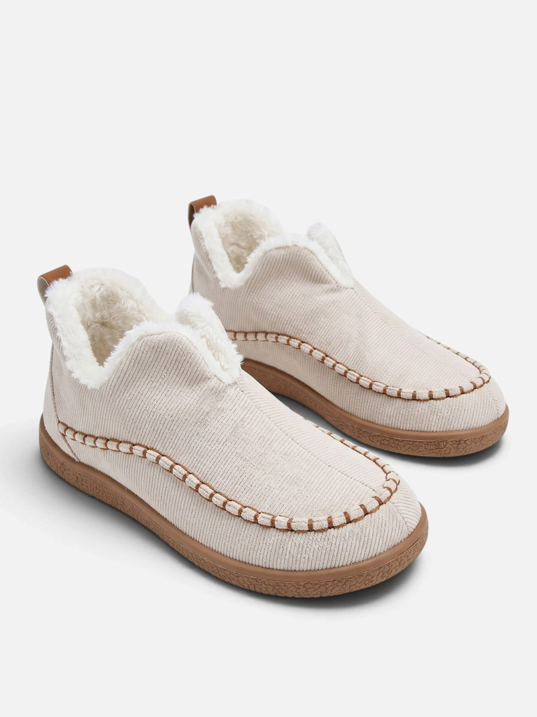 Women's Corduroy Slip-On Slippers with Faux Fur Lining