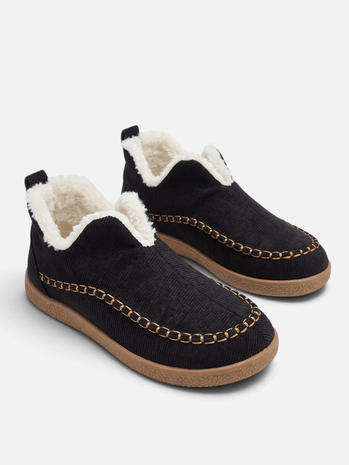 Women's Corduroy Slip-On Slippers with Faux Fur Lining