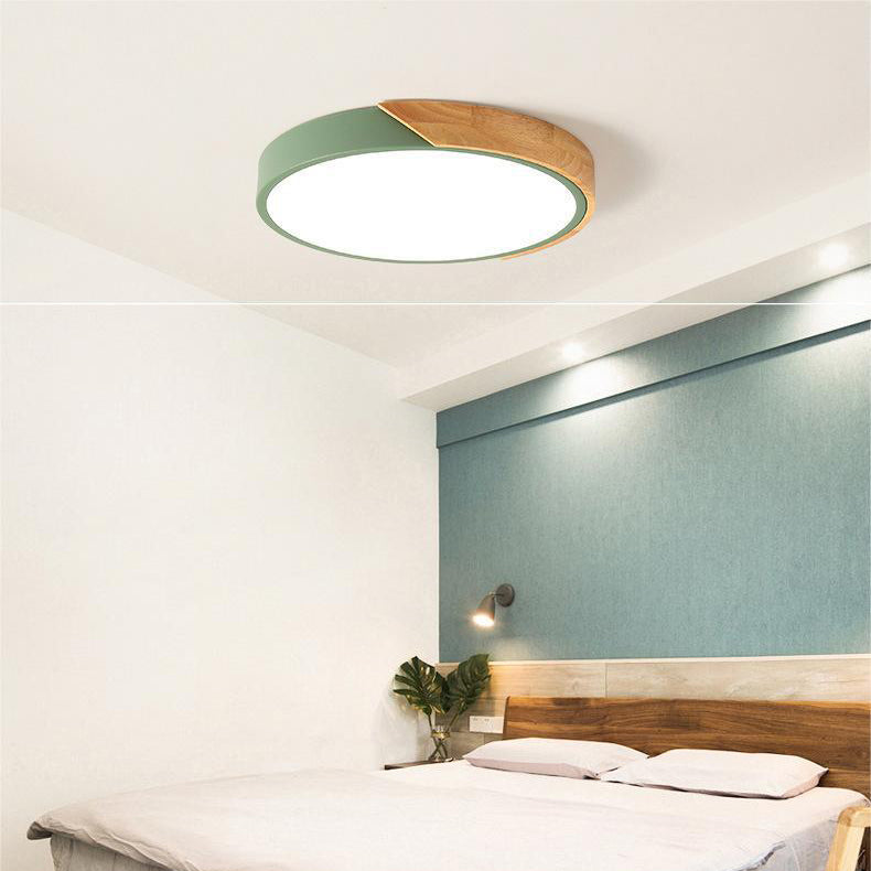 Scandinavian LED Ceiling Light in Macaron Shape with Wooden Accent for Living Room or Bedroom