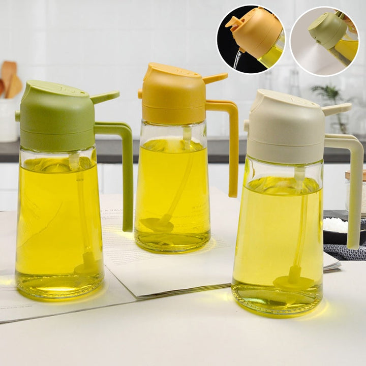 Olive Oil Dispenser Bottle with Glass Sprayer and Dual-Function Pour Spout