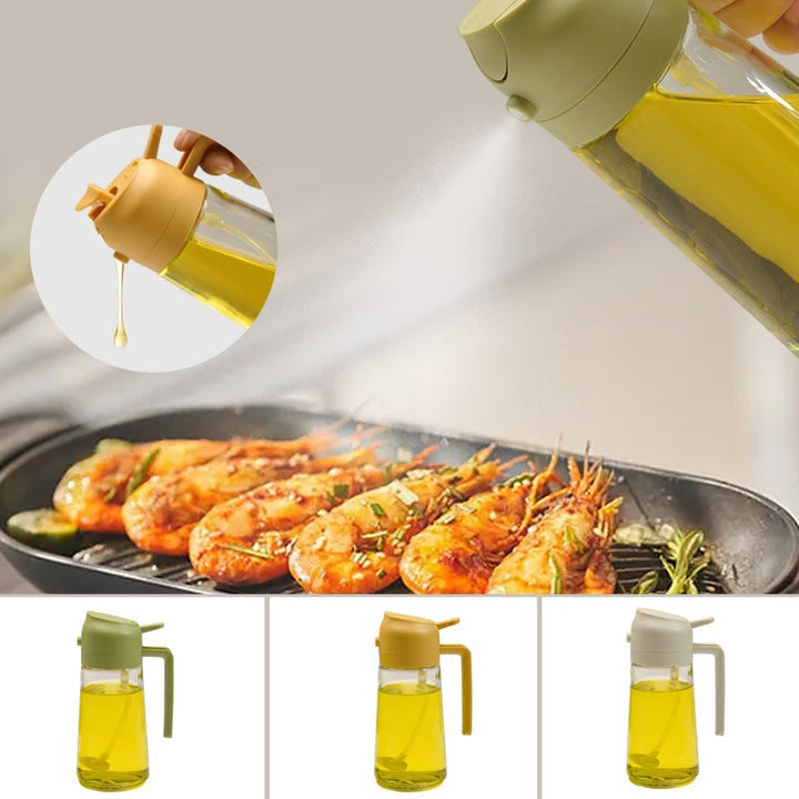 Olive Oil Dispenser Bottle with Glass Sprayer and Dual-Function Pour Spout