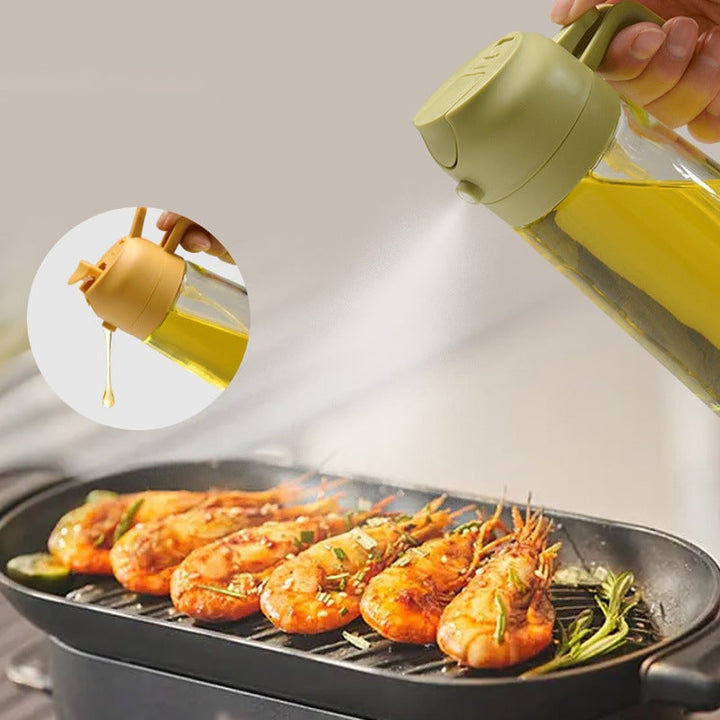 Olive Oil Dispenser Bottle with Glass Sprayer and Dual-Function Pour Spout
