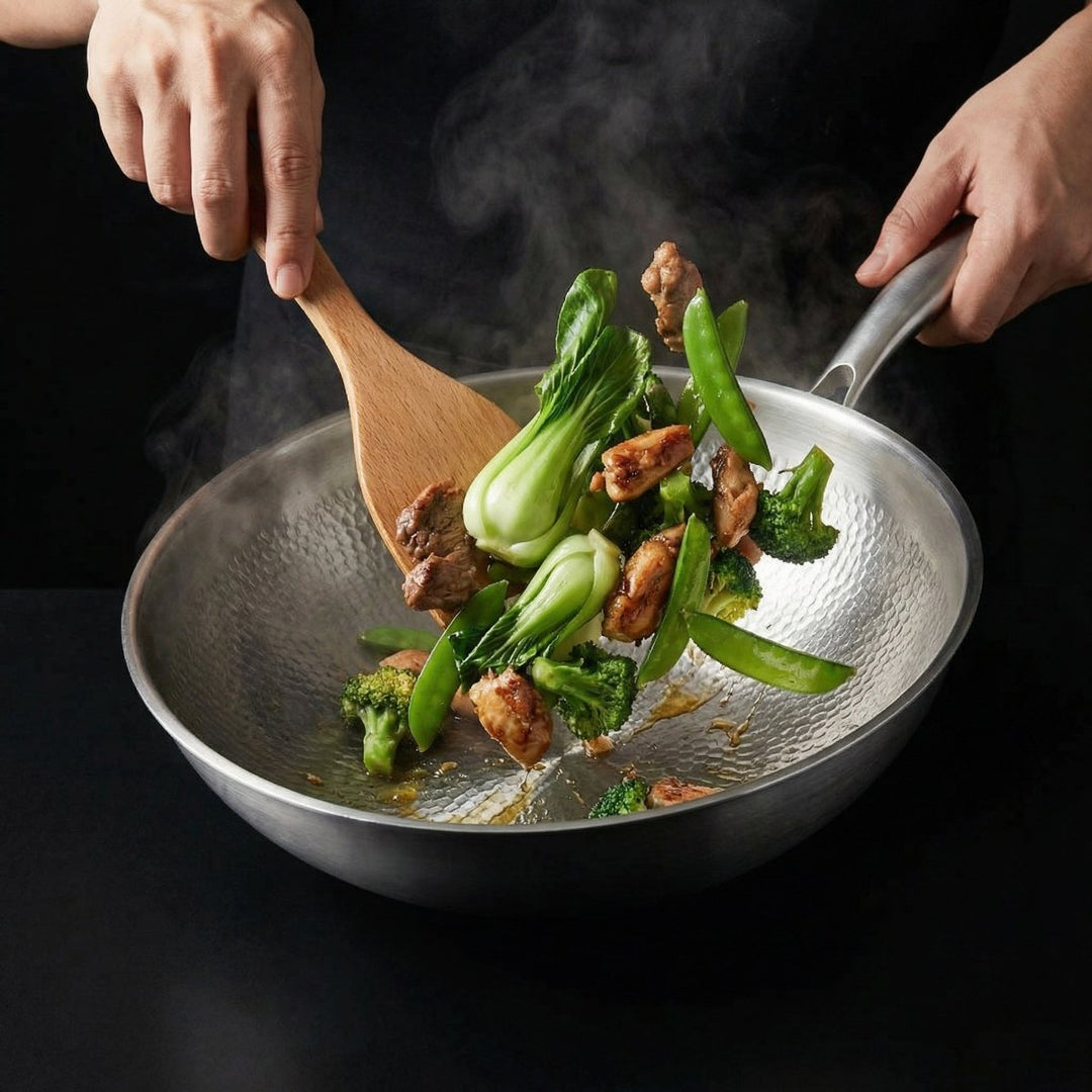 Hammered Titanium Wok Pan with Flat Base
