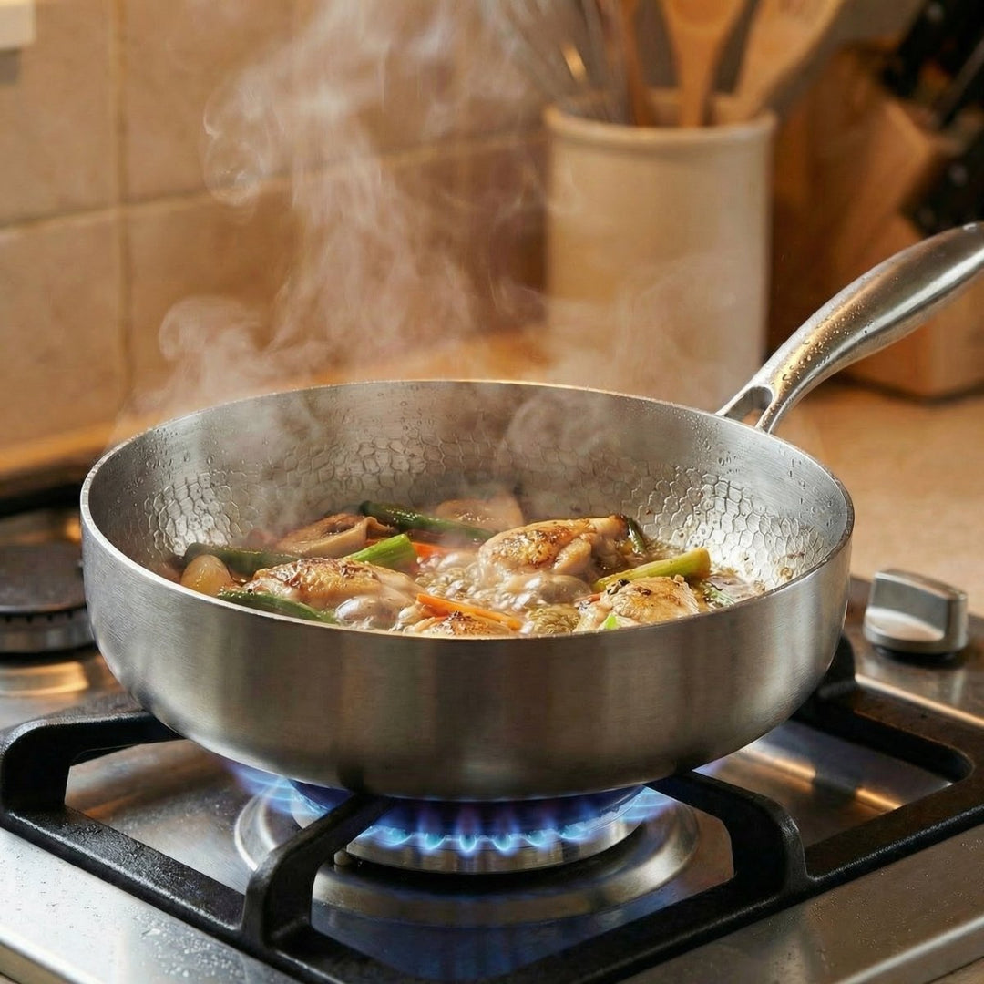 Hand-Hammered Deep Titanium Frying Pan