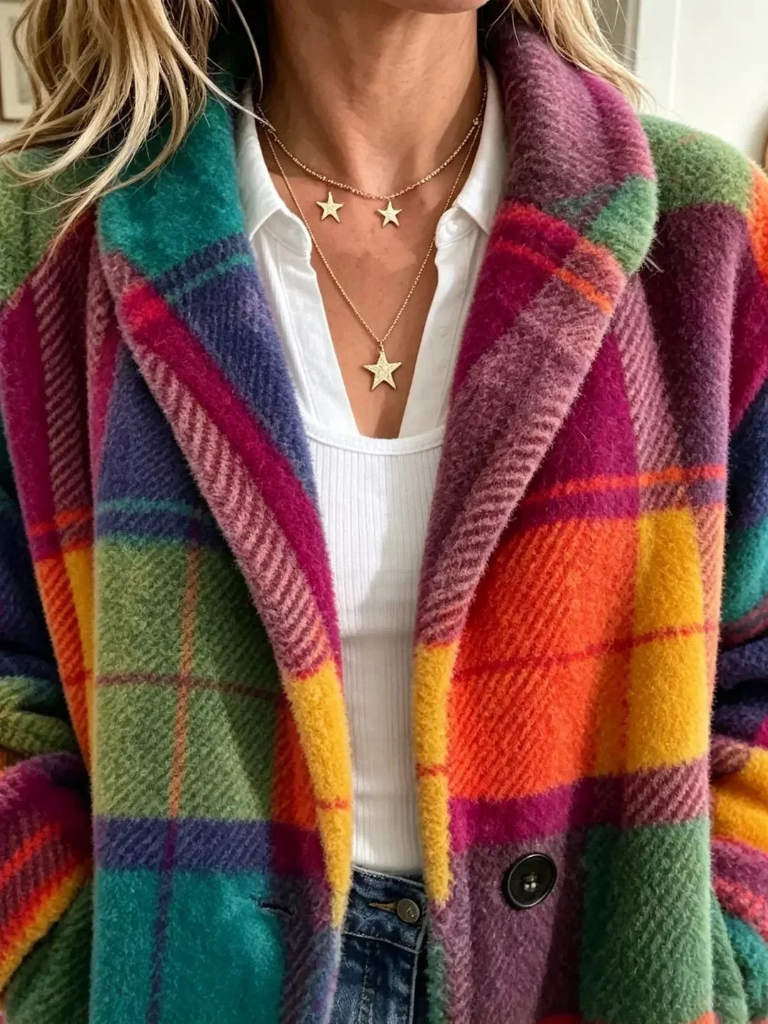 Cozy Multicolored Checked Coat