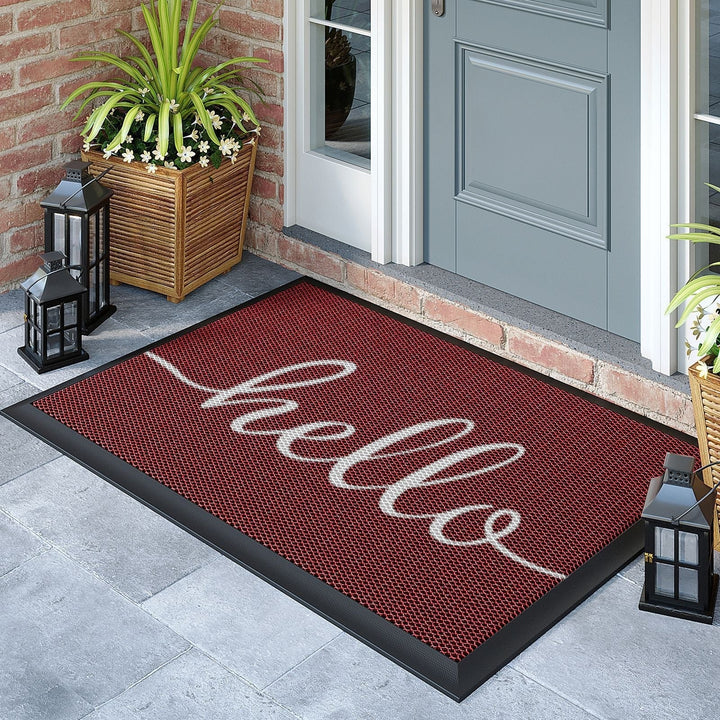 Outdoor Rugs for Porch and Doormat with Non-Slip Rubber Backing and Water Resistant PVC Mesh Surface