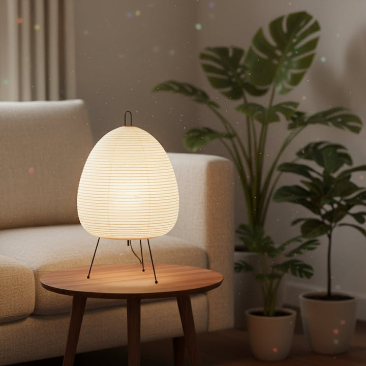 Paper Table Lamp with Tripod Base Japanese Rice Shade and Warm Diffused Light