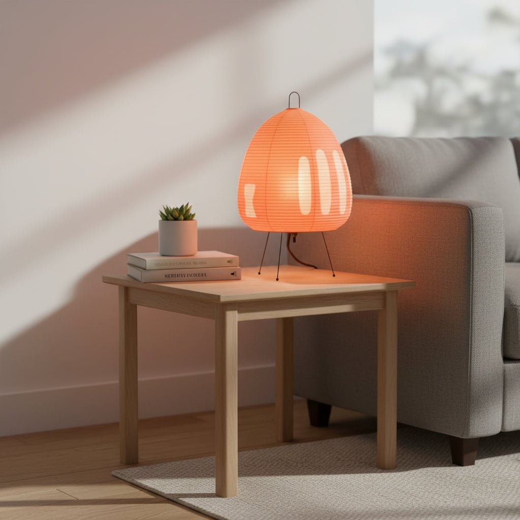 Paper Table Lamp with Tripod Base Japanese Rice Shade and Warm Diffused Light