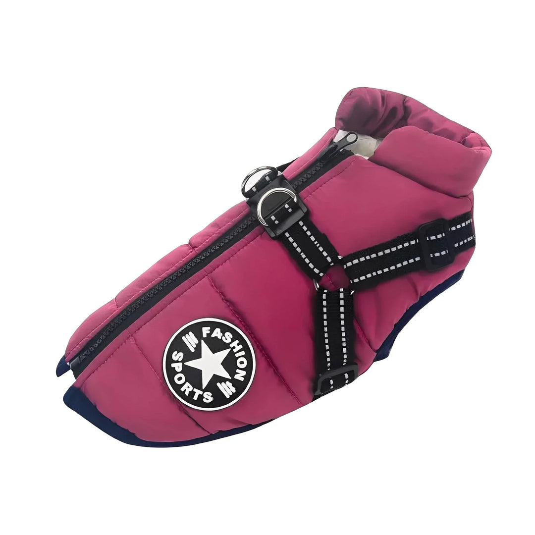 Winter Dog Coat with Built-In Harness, Padded and Lined
