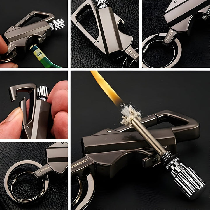 Permanent Match Lighter Fire Starter with Waterproof Metal Construction and Keychain Clip
