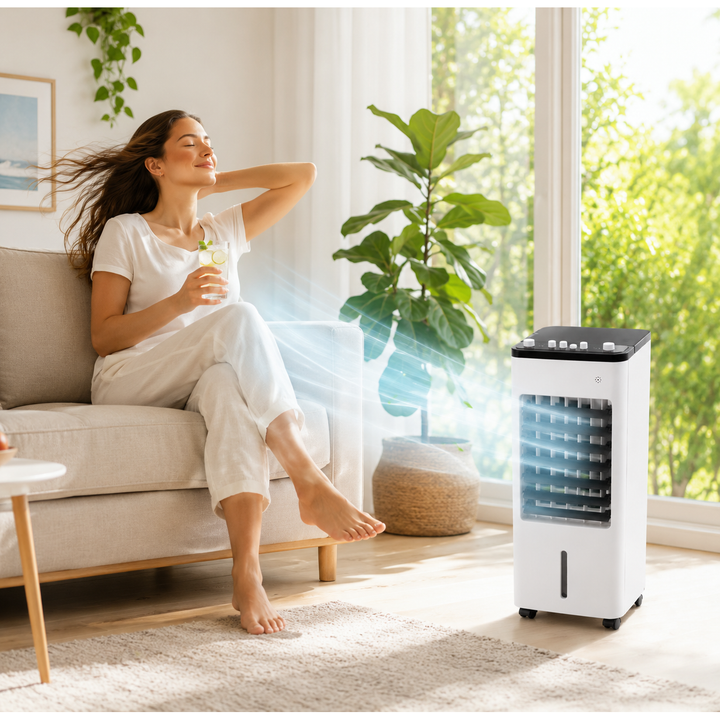 Portable Air Conditioner and Cooler with Evaporative Cooling Fan and Humidifier Function