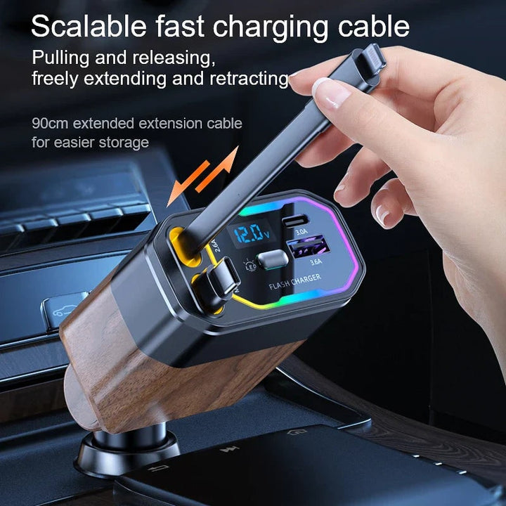 Retractable Car Phone Charger with Dual Usb-C and Fast Charging for Portable Devices