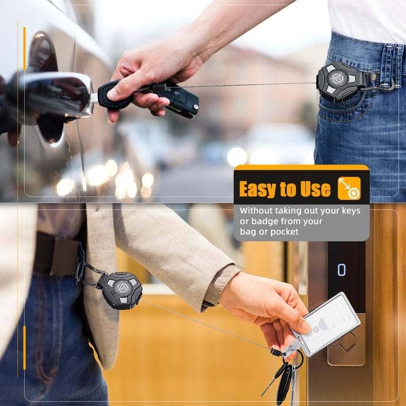 Retractable Key Chain with Carabiner and Heavy Duty Steel Wire Badge Holder Ring