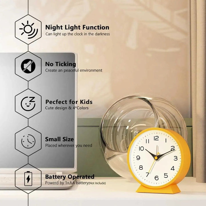 Retro Analog Alarm Clock with Non-Ticking Quartz Movement and Backlight for Bedroom or Desk