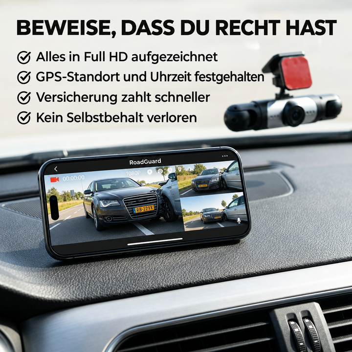 360° Dash Cam with 4 Cameras, GPS Timestamp and Night Vision
