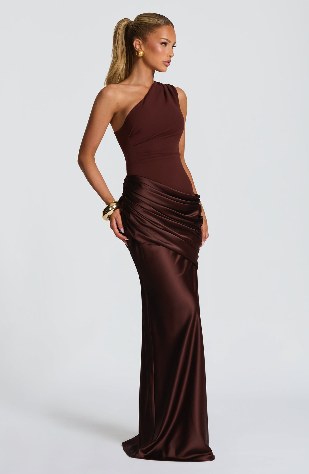 Abbey One-Shoulder Satin Maxi Dress