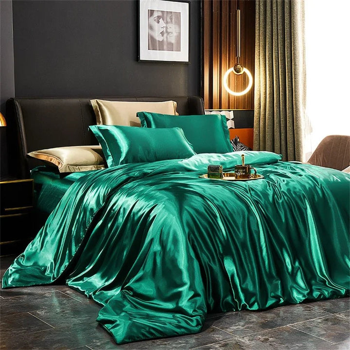 Satin Silk Luxury Bedding Set with Duvet Cover and Pillowcases Smooth Glossy Finish Sheets