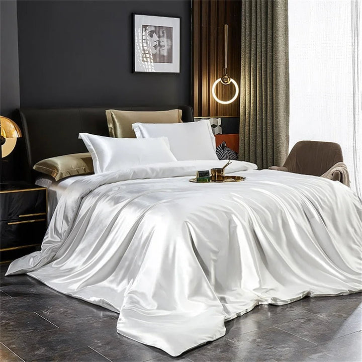 Satin Silk Luxury Bedding Set with Duvet Cover and Pillowcases Smooth Glossy Finish Sheets
