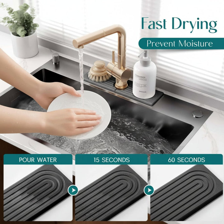 Sink Splash Guard with Diatomaceous Earth Faucet Mat and Quick-Drying Stone Finish
