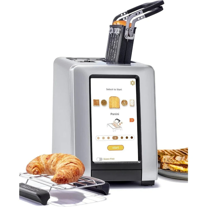 Smart Touchscreen Toaster Two Slice Panini Press Warming Rack Metal Digital