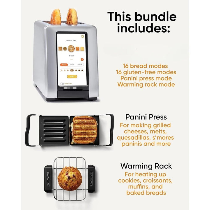 Smart Touchscreen Toaster Two Slice Panini Press Warming Rack Metal Digital