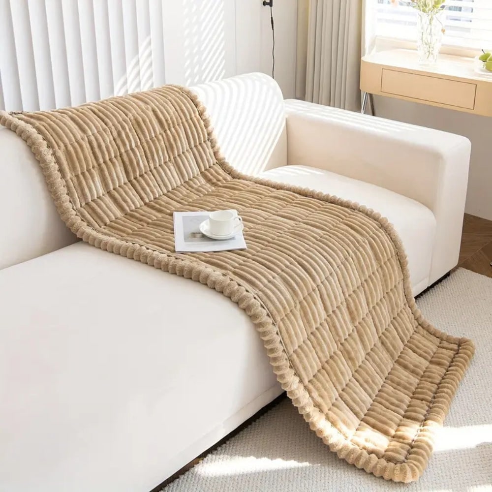 Sofa Couch Seat Cushion Cover with Pleated Edges Quilted Plush Non-Slip Protector