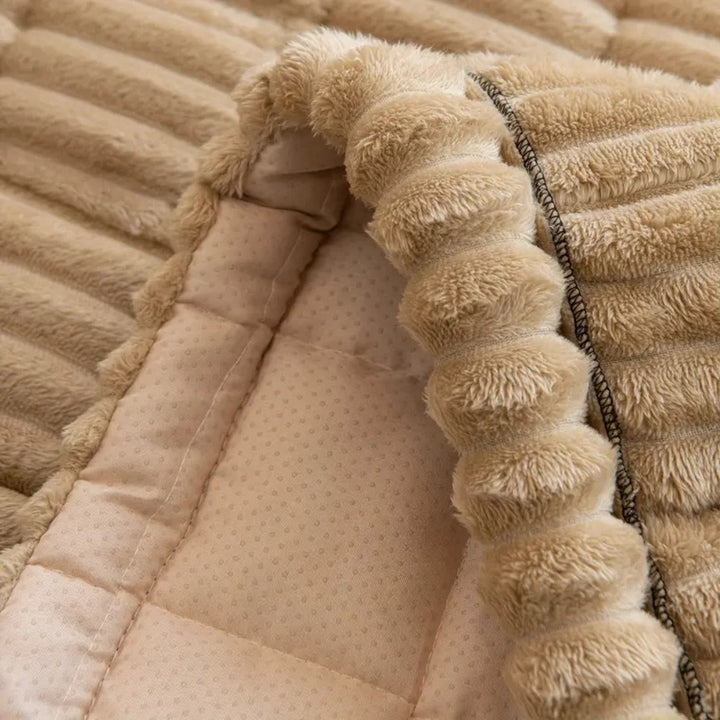 Sofa Couch Seat Cushion Cover with Pleated Edges Quilted Plush Non-Slip Protector