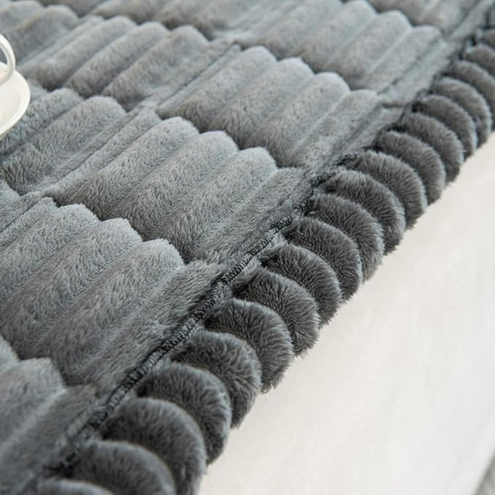 Sofa Couch Seat Cushion Cover with Pleated Edges Quilted Plush Non-Slip Protector