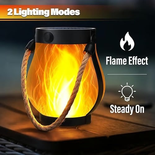 Solar Lantern with Flickering Flame Effect and Rope Handle for Garden Outdoor Lighting