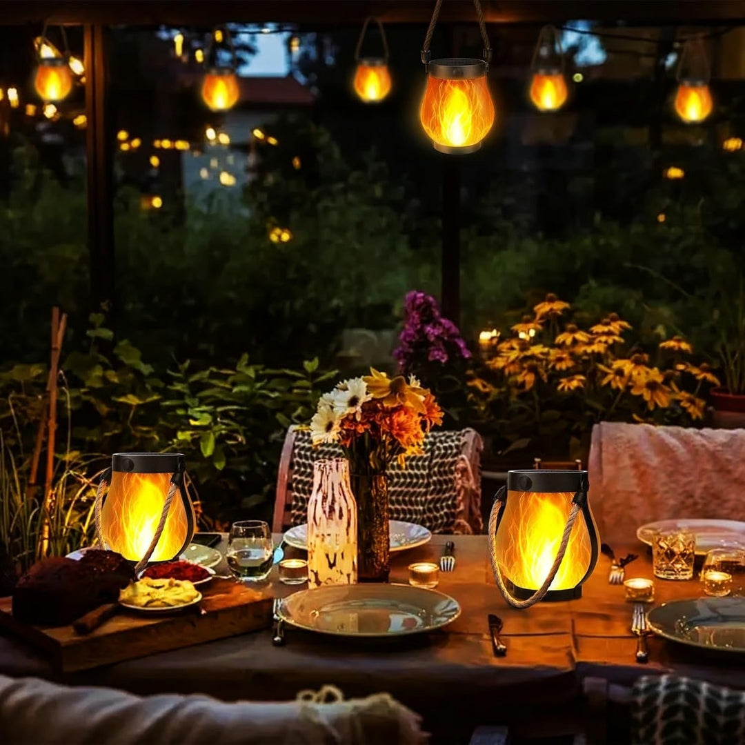Solar Lantern with Flickering Flame Effect and Rope Handle for Garden Outdoor Lighting