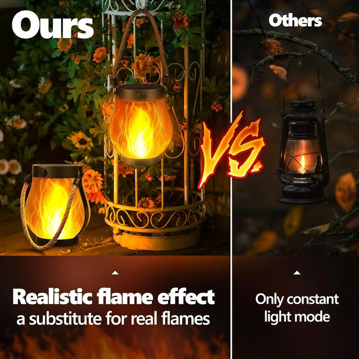 Solar Lantern with Flickering Flame Effect and Rope Handle for Garden Outdoor Lighting