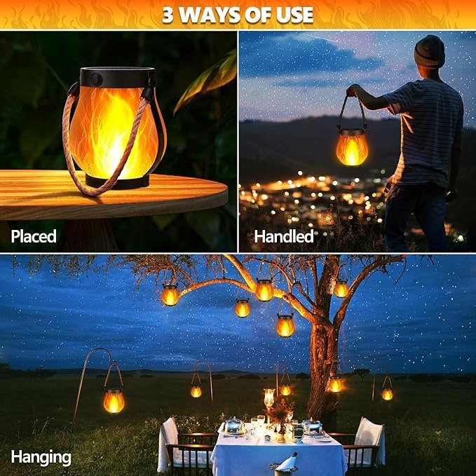 Solar Lantern with Flickering Flame Effect and Rope Handle for Garden Outdoor Lighting