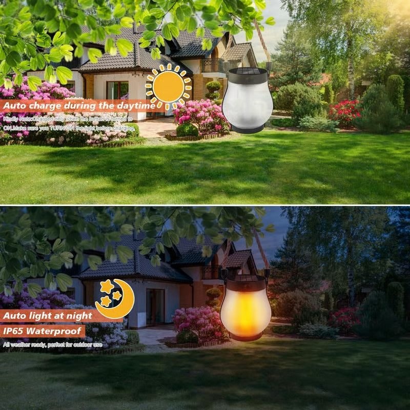 Solar Lantern with Flickering Flame Effect and Rope Handle for Garden Outdoor Lighting