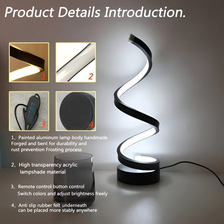 Spiral LED Table Lamp with Adjustable Color Temperature for Desk and Dining Room
