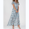 Maxi Dress with Butterfly Sleeves and Floral Motif
