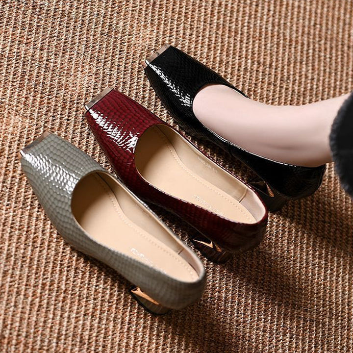Snakeskin-Print Pumps with Square Toe