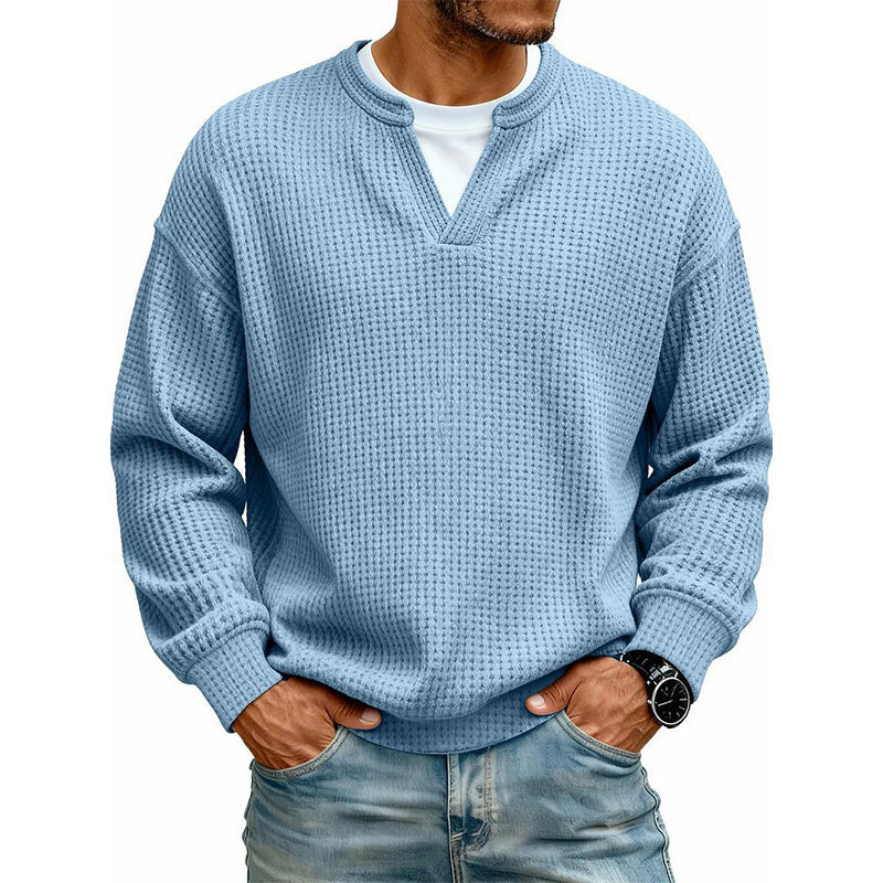 Long-Sleeve Waffle Knit Top with Faux Layered Look