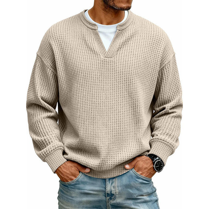 Long-Sleeve Waffle Knit Top with Faux Layered Look