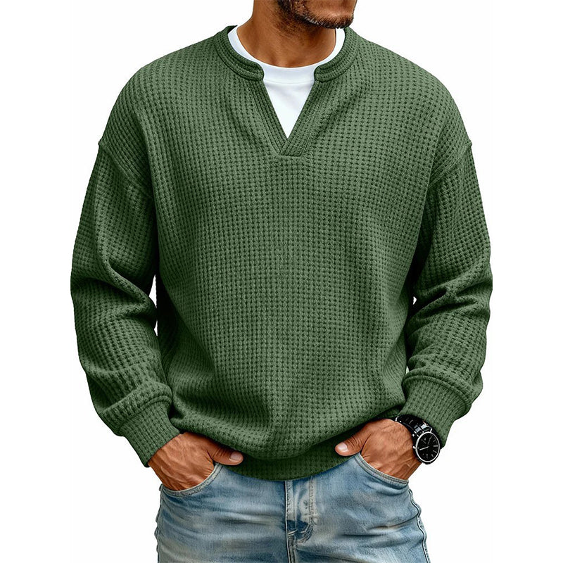 Long-Sleeve Waffle Knit Top with Faux Layered Look