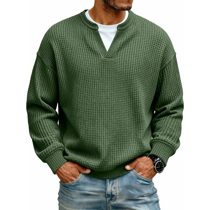 Long-Sleeve Waffle Knit Top with Faux Layered Look