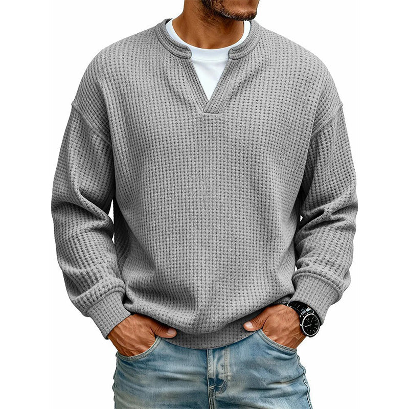 Long-Sleeve Waffle Knit Top with Faux Layered Look