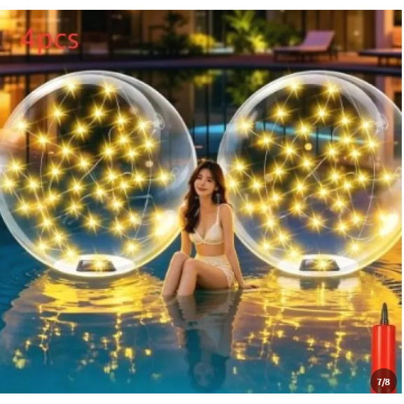 Swimming Pool Lights LED Floating Inflatable Solar with Fairy and Hand Pump
