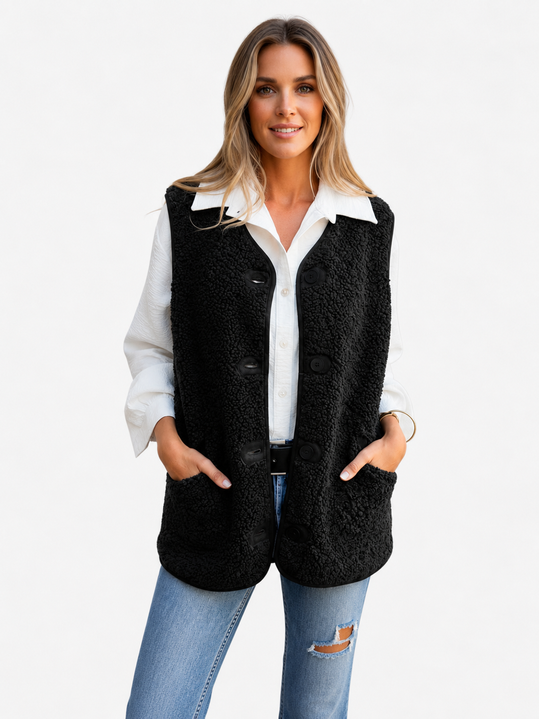 Women's Teddy Plush Button-Up Vest