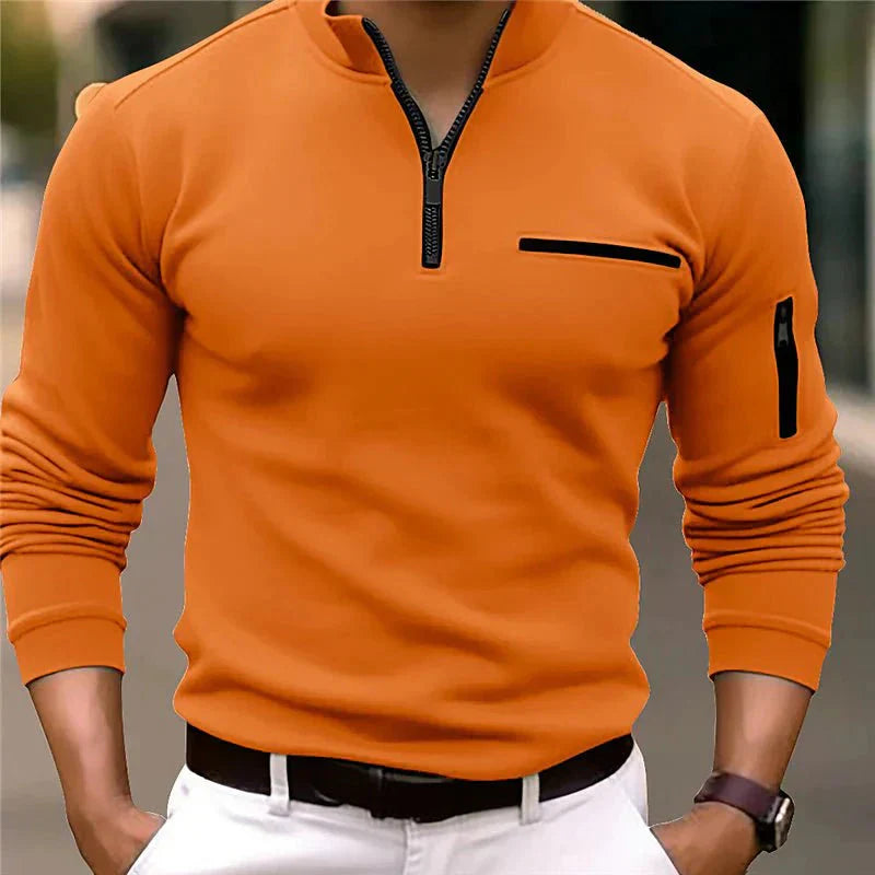 Men’s Spring Zip-Up Sweater with Chest Pocket