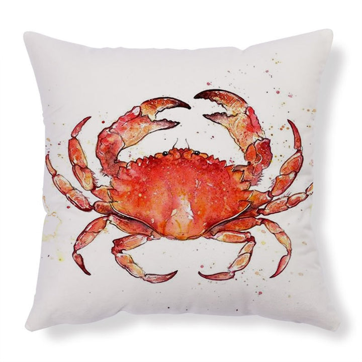 Throw Pillow Covers and Couch Cushion with Decorative Marine Life Prints Square Linen Set of 4