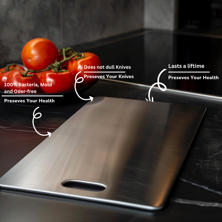 Titanium Stainless Steel Metal Cutting Board Antibacterial Rounded Handle Portable