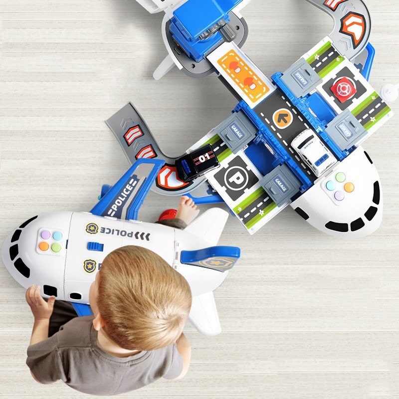 Toy Airplane Playset with Interactive Lights Sounds and Die-Cast Vehicles