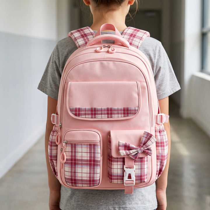 Structured School Rucksack with Checked Accents - Comfort and Style