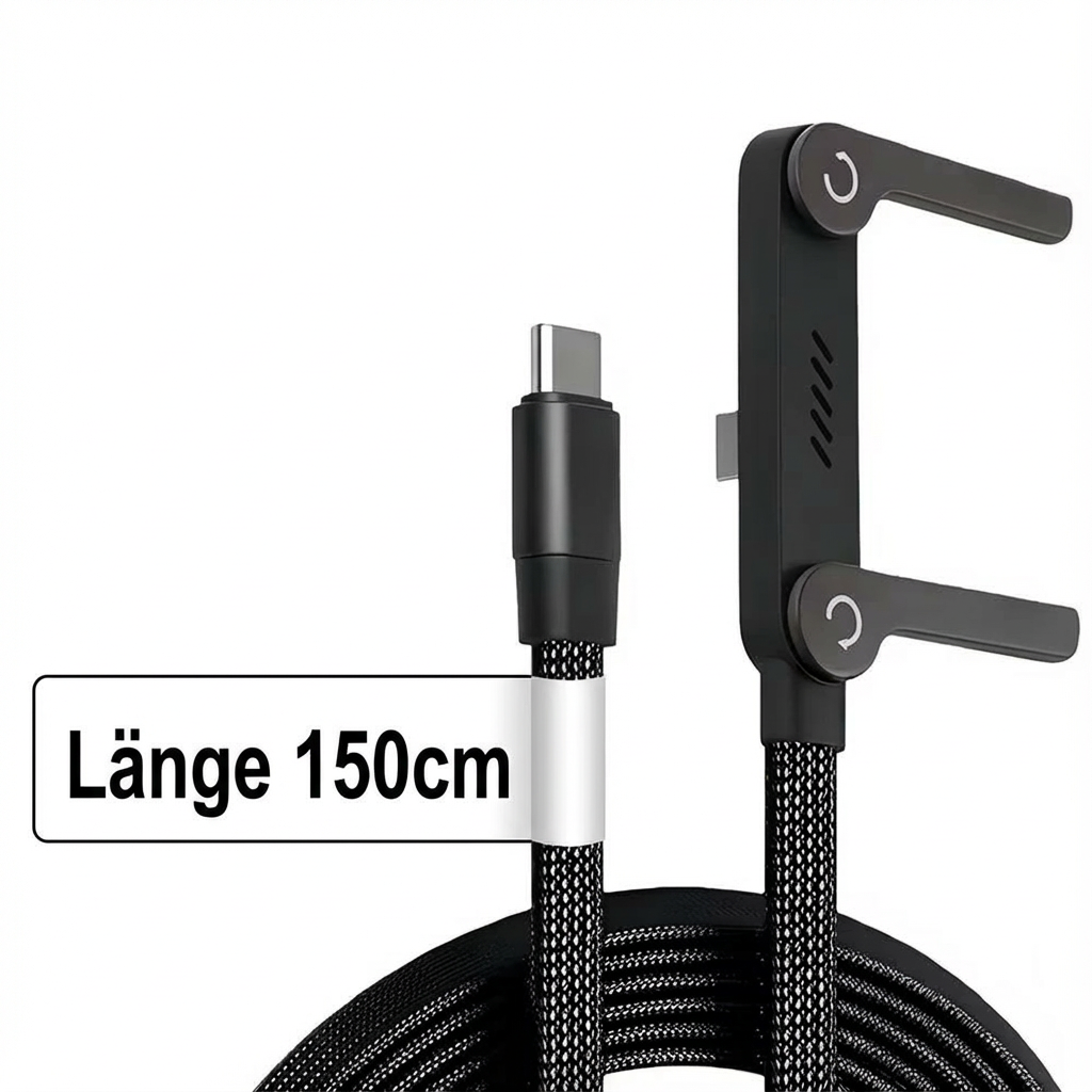 Usb-C Charging Cable with Integrated Folding Phone Stand and Braided Nylon Design