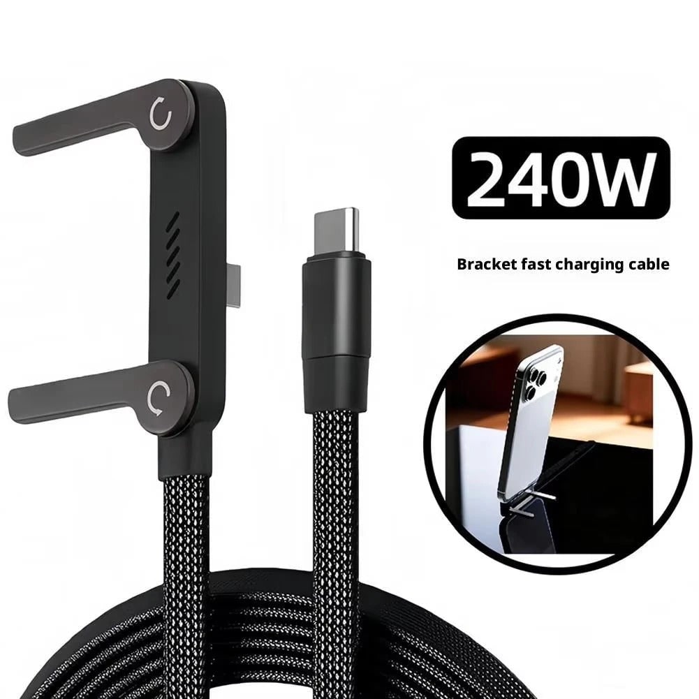 Usb-C Charging Cable with Integrated Folding Phone Stand and Braided Nylon Design